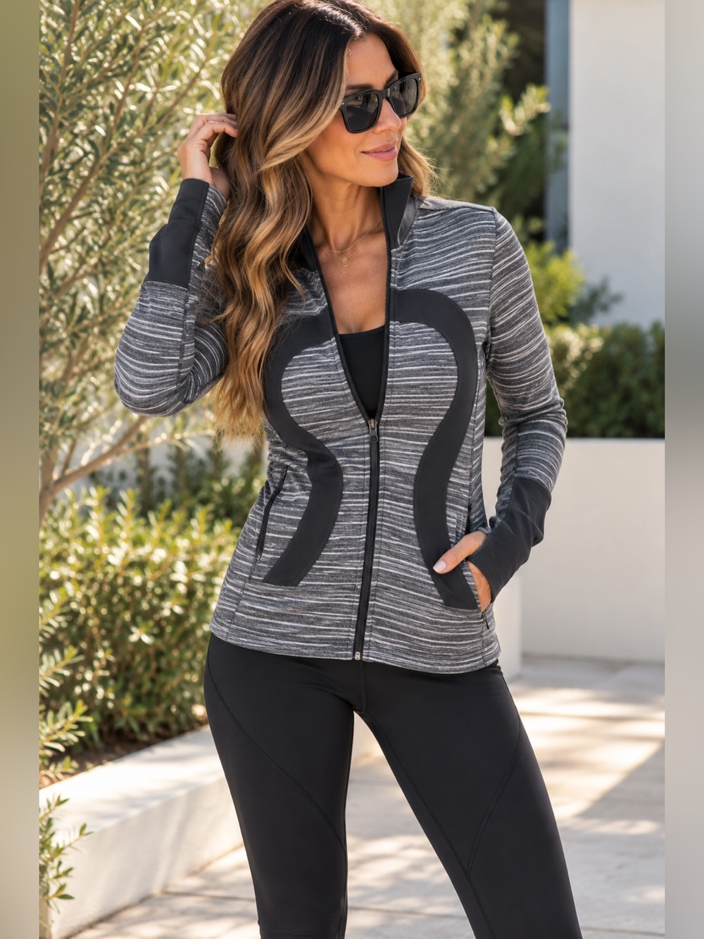 Lululemon grey striped stride jacket with thumbholes size 6